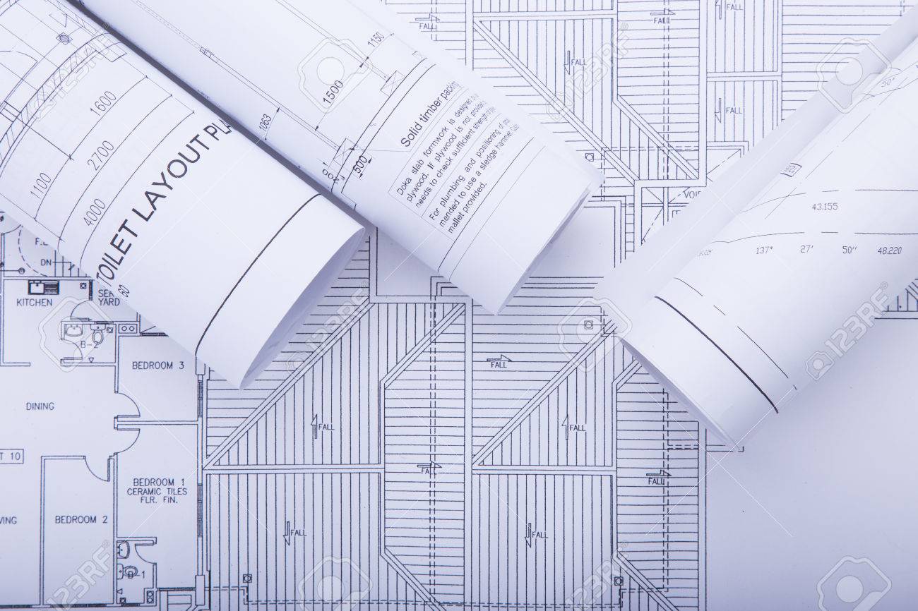 stock photo architect rolls and plansarchitectural planproject drawing