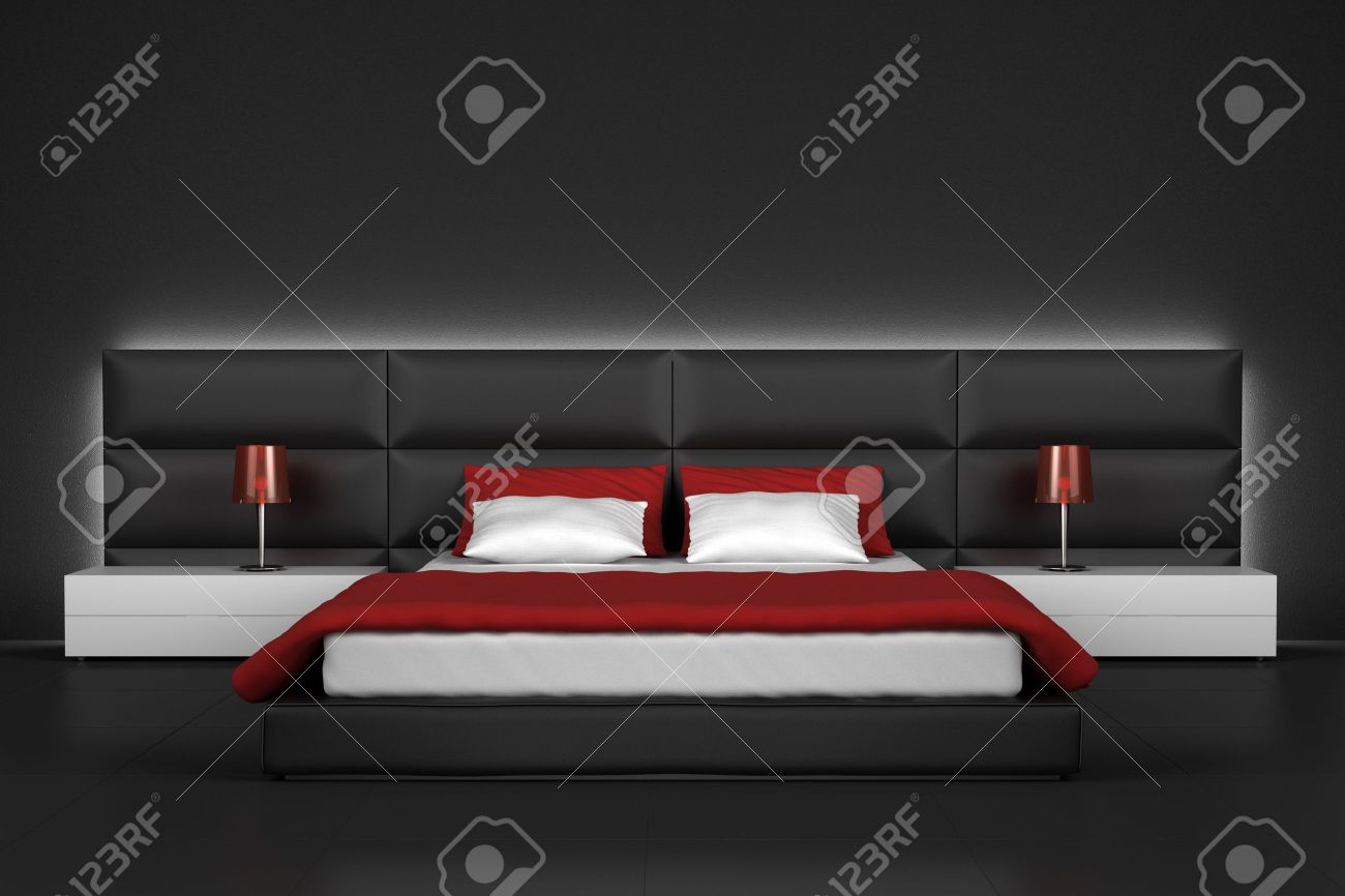 Chambre moderne avec mur noir et plancher banque d'images et ...