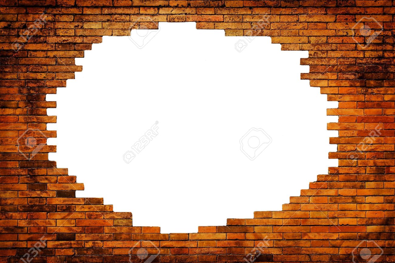Bianco buco nel muro antico, cornice in mattoni foto royalty free ...