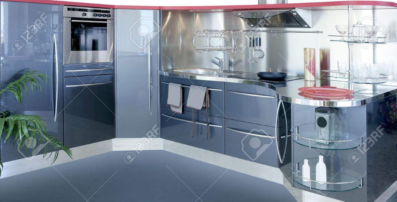 Gris argent cuisine design intérieur moderne maison décoration ...