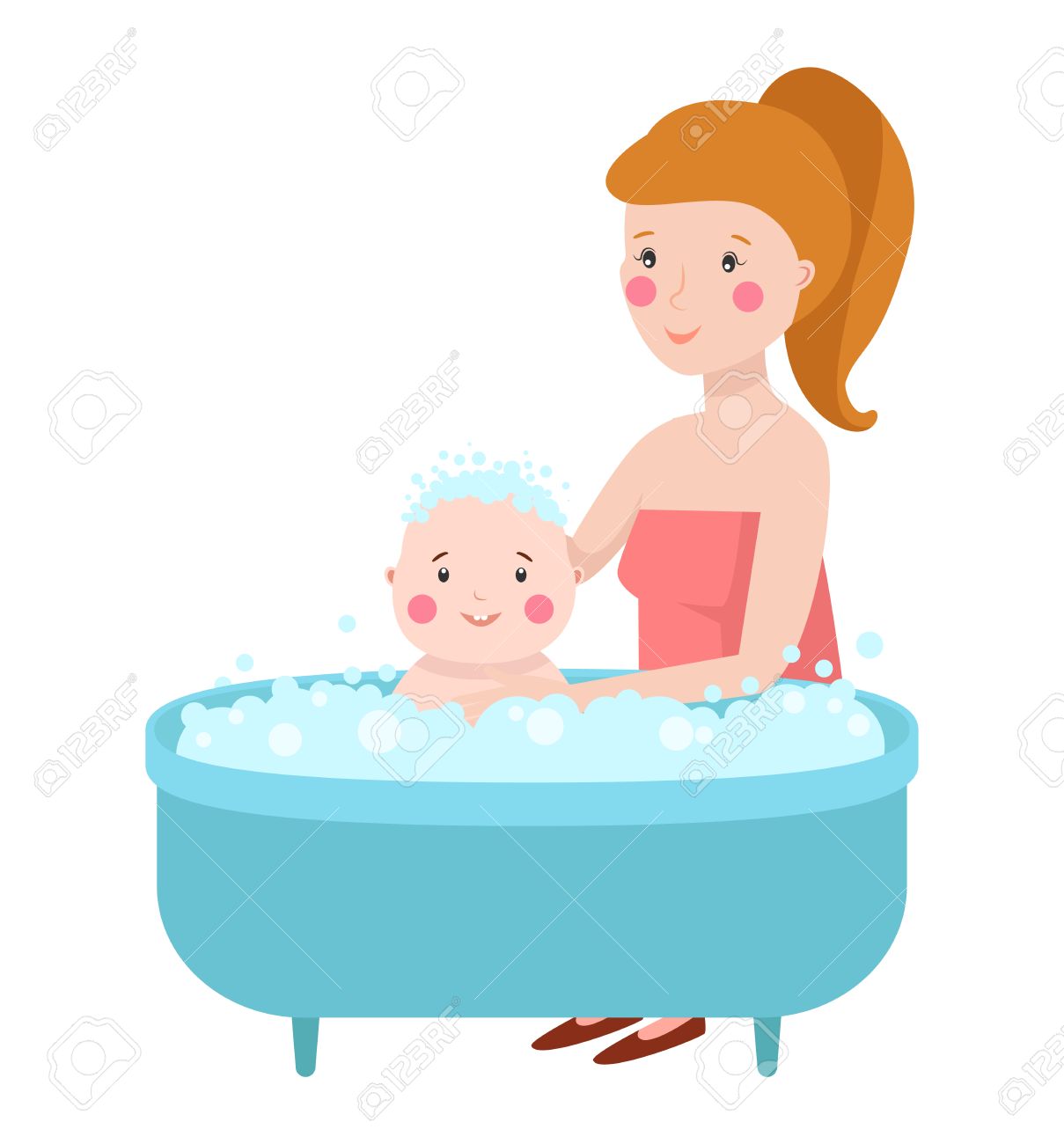 Felice bambino che ride prendendo il bagno gioca con la madre ... Vasca per doccia bambini