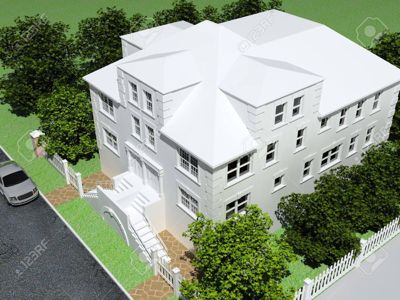 Modernen luxus leere haus 3d außen ansicht von oben lizenzfreie bilder 2113190