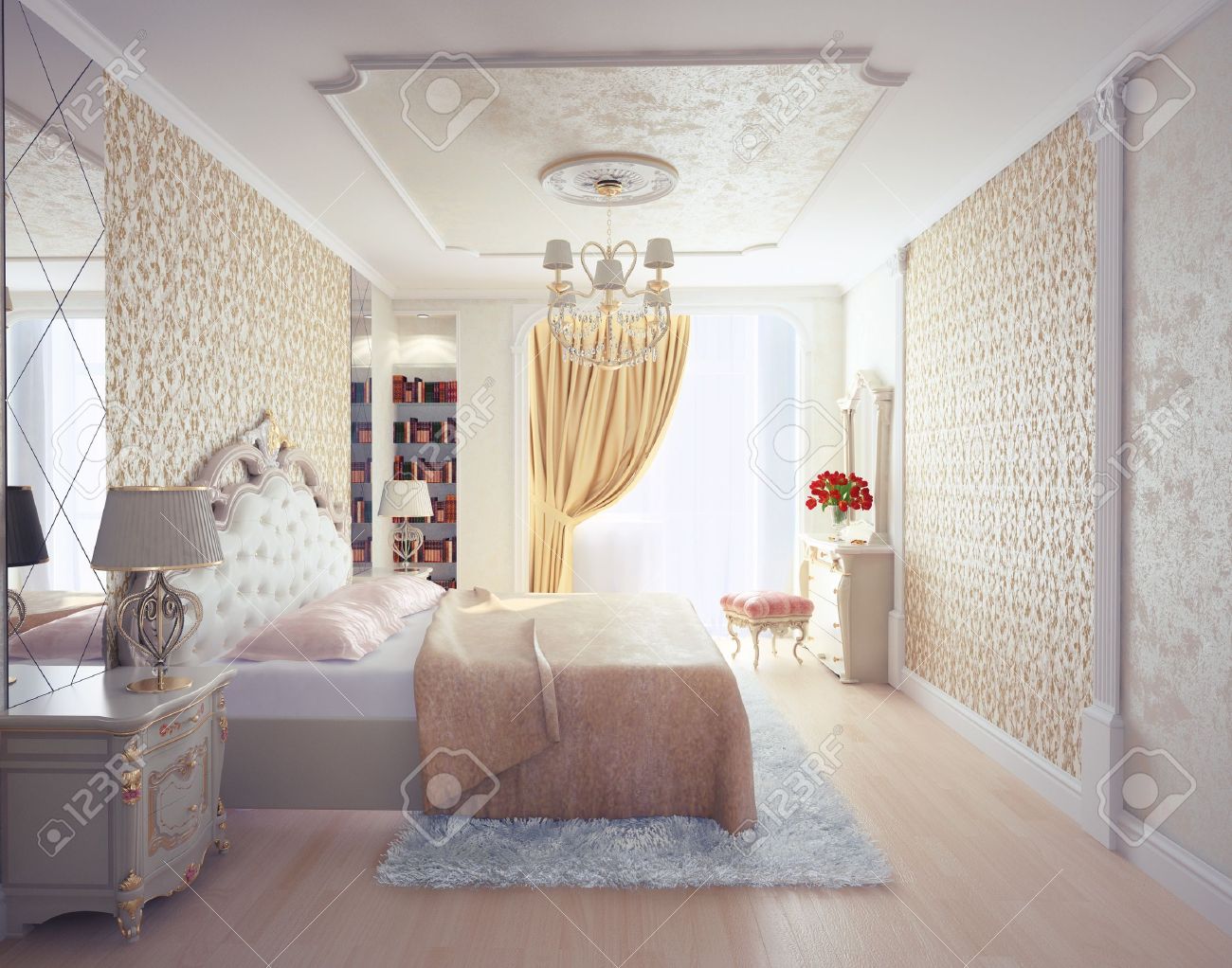 Chambre à coucher moderne intérieur de rendu 3d de luxe banque d ...