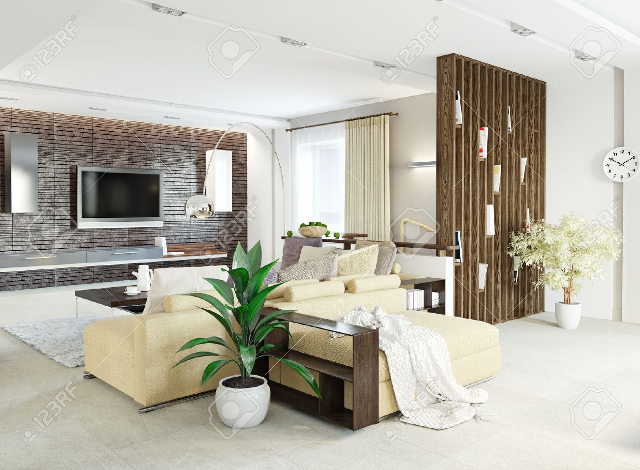 Moderne wohnzimmer interior design (3d konzept) lizenzfreie fotos ...