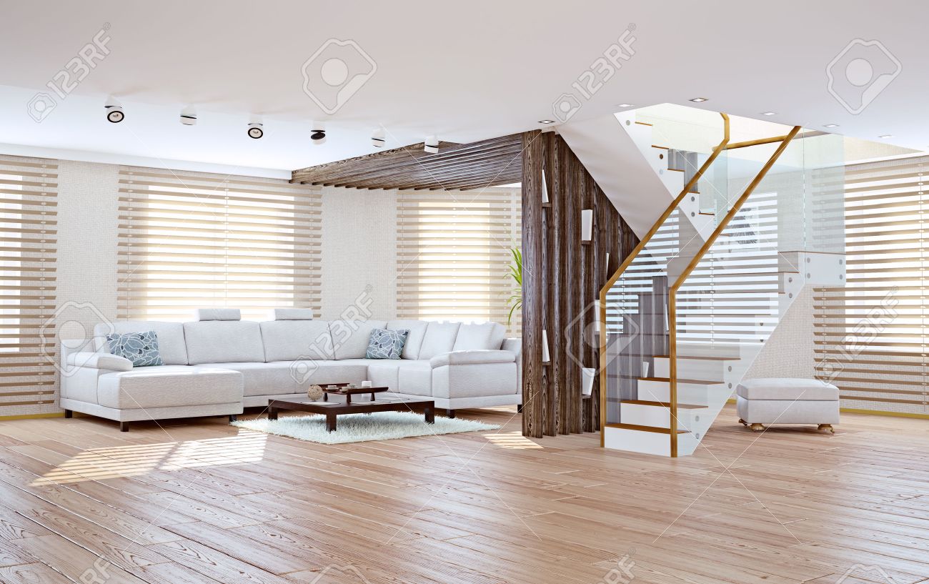 Modernt vardagsrum inredning. samtida designkoncept royalty fria ...