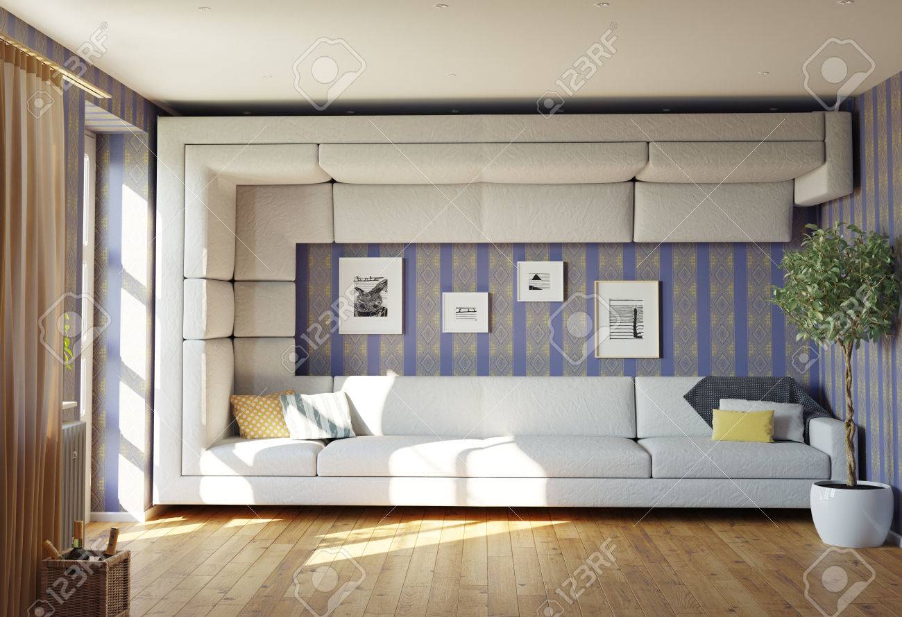 Super bank concept. woonkamer interieur. 3d ontwerp idee royalty ...