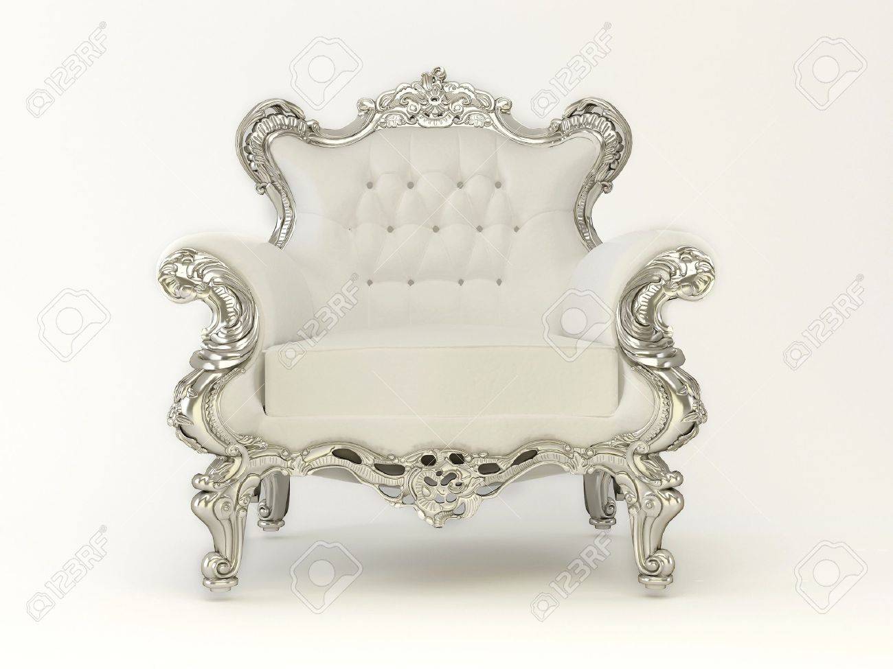 Luxe moderne fauteuil met zilveren frame op de witte achtergrond ...