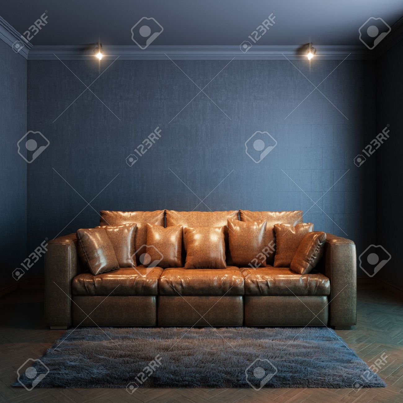 Interieur voor de rest versie met bruine leren bank en grijs ... Woonkamer bruin of grijs