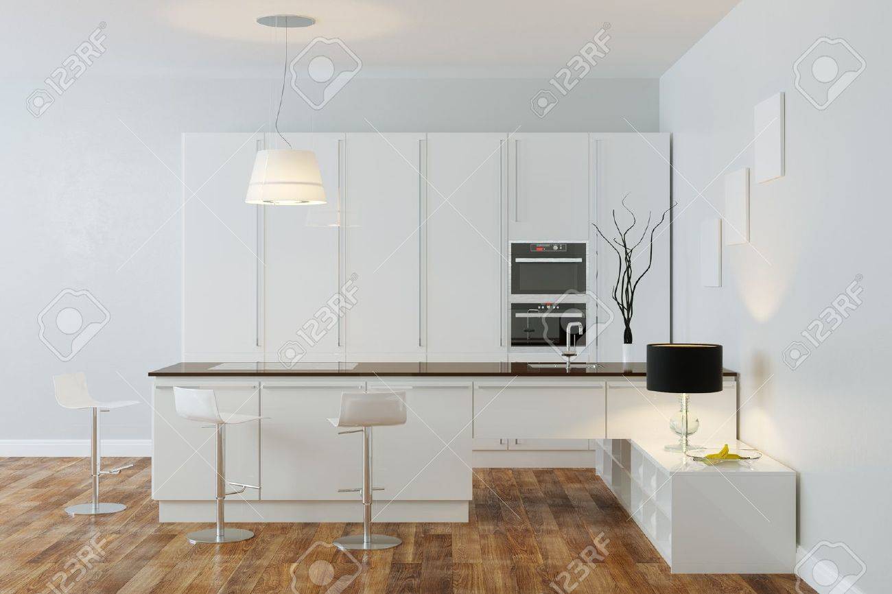 Wit luxe hi tech keuken met bar frame versie royalty vrije foto ...