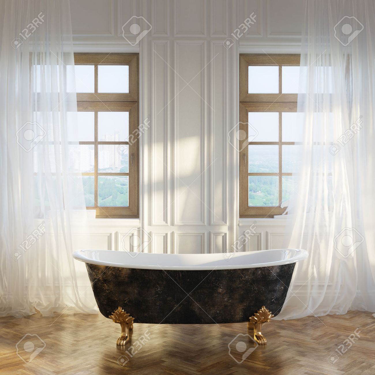 Lyx retro badkar i modern room interior 1st version royalty fria ...