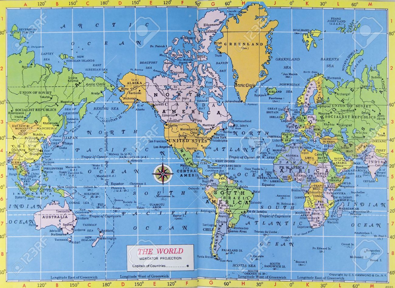Map Of The World Mercator Projection Stock Photo - Vintage map of the world. Mercator projection