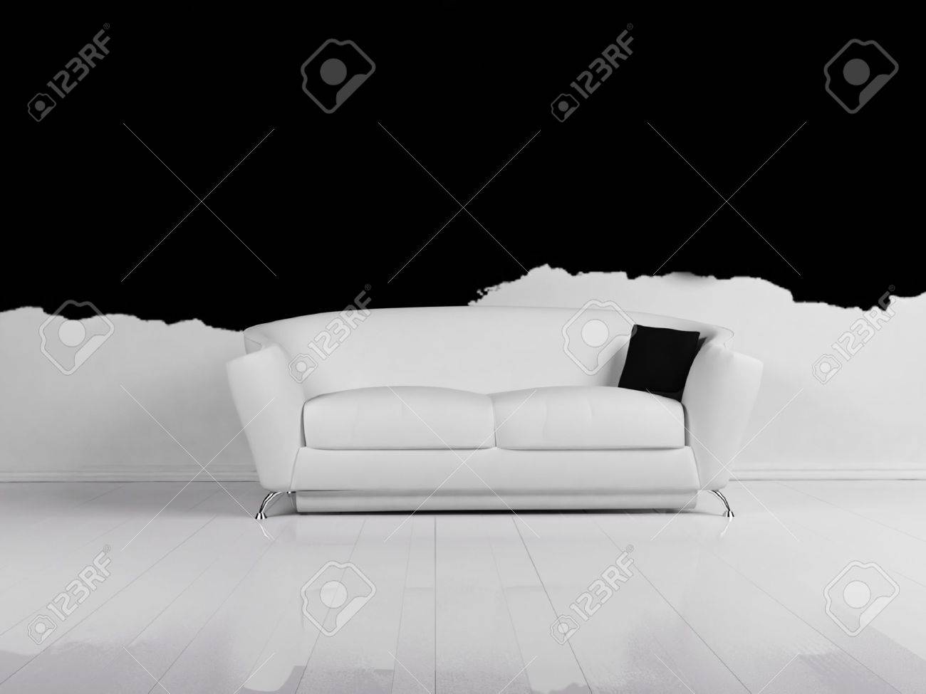 Moderne interieur van een woonkamer met een witte sofa royalty ... Woonkamer design witte