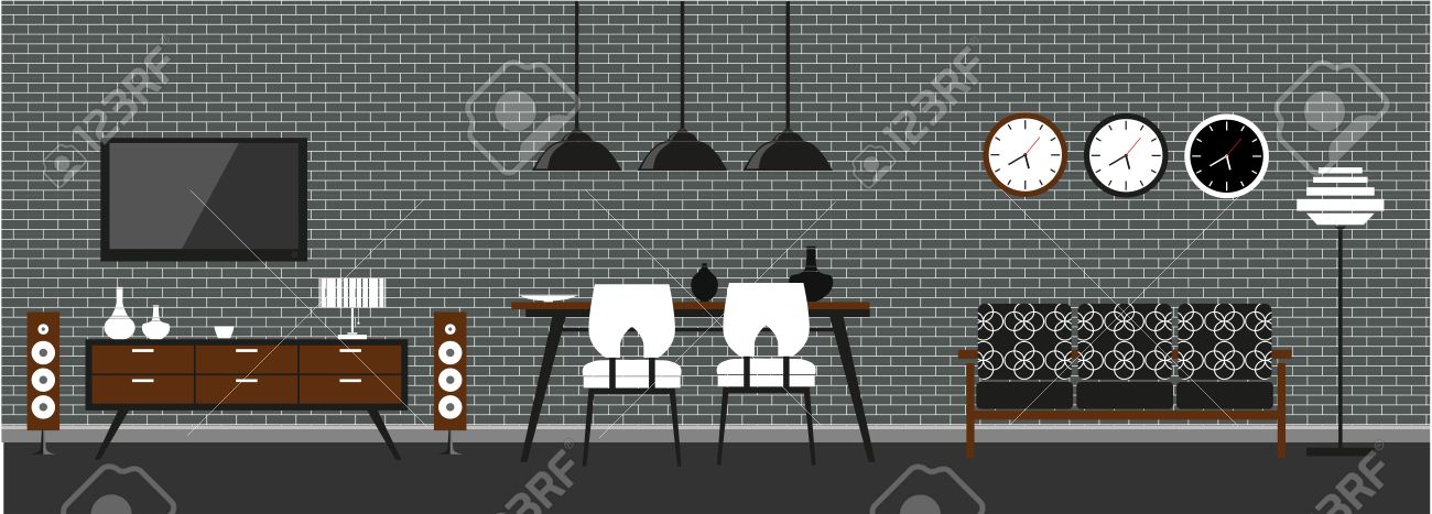 Meubilair thuis vector decor retro iconen stoelen lamp modern 1950 ... Verlichting woonkamer bank