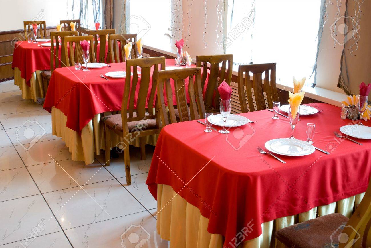 restaurant interior with red and beige tablecloths stock photo restaurant interior with red and beige tablecloths stock photo