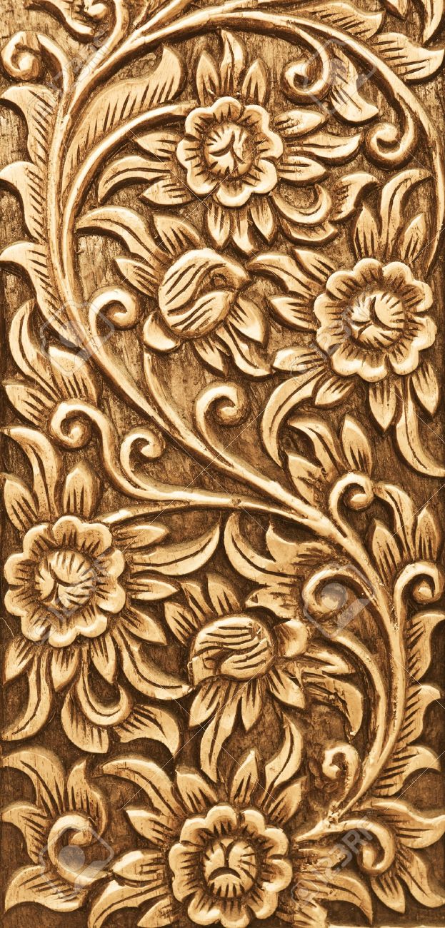 Pattern Of Flower Carved On Wood Background Stock Photo, Picture ...