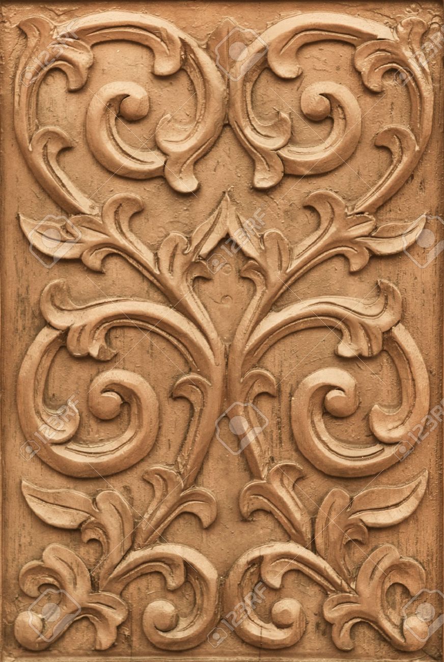 Pattern Of Flower Carved On Wood Background Stock Photo, Picture ...