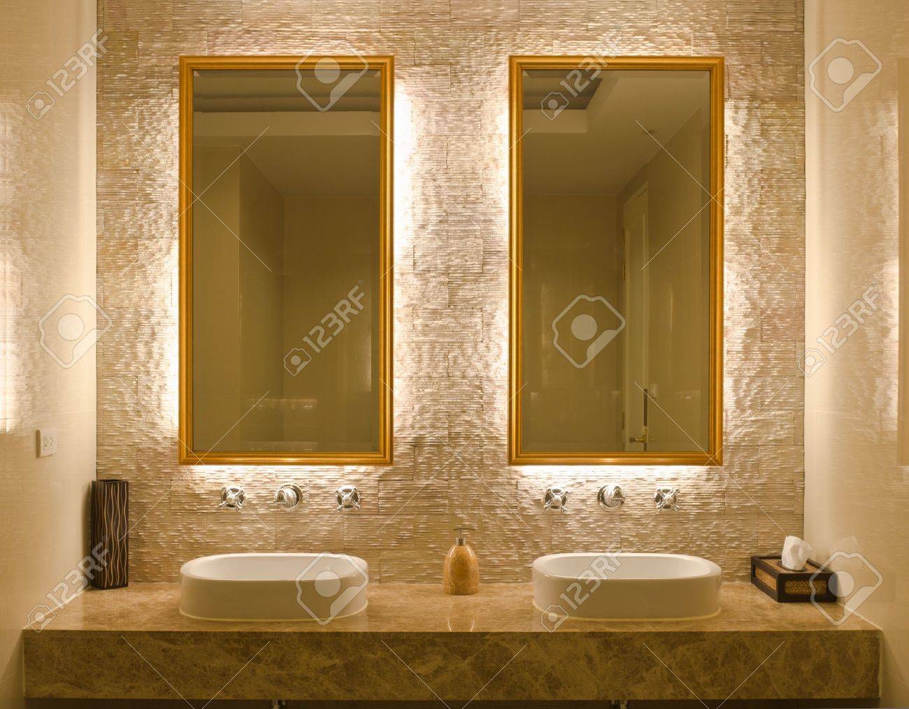 Modern style interior design of a bathroom stock photo, picture ...