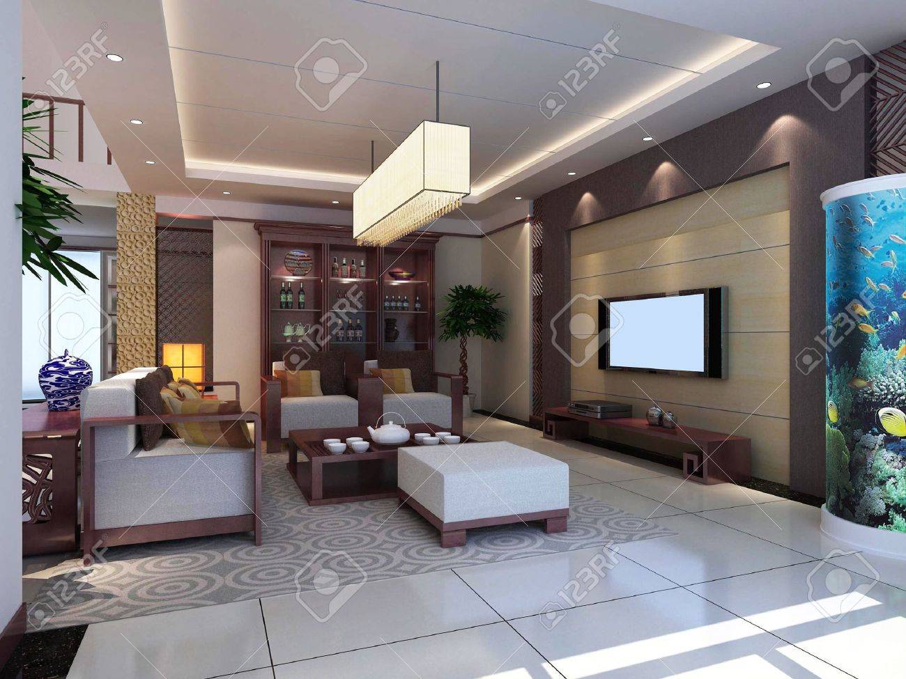 Modernes design innere wohnzimmer. 3d render lizenzfreie fotos ...