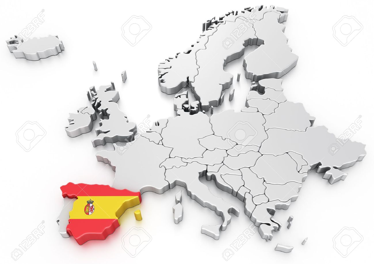 3d Rendering Of A Map Of Europe With Spain Selected Stock Photo ... ... a map of Europe with Spain ...