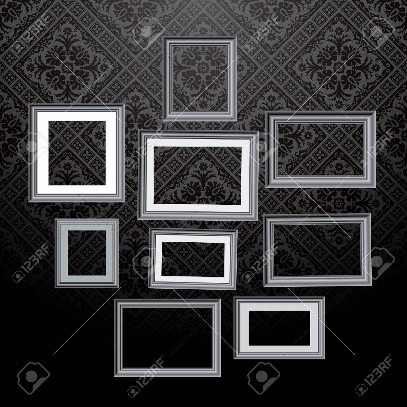 Images en noir et blanc vides vintage sur papier peint baroque ...