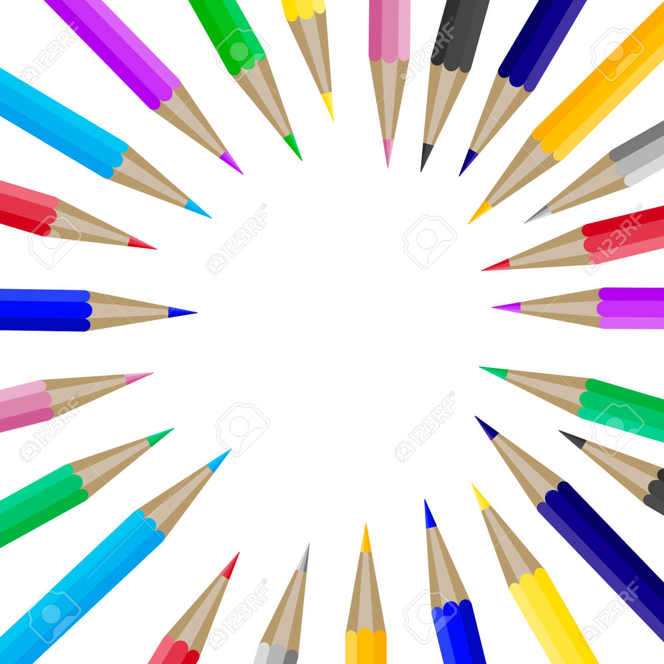 color pencils in round shape with copyspace for text banner