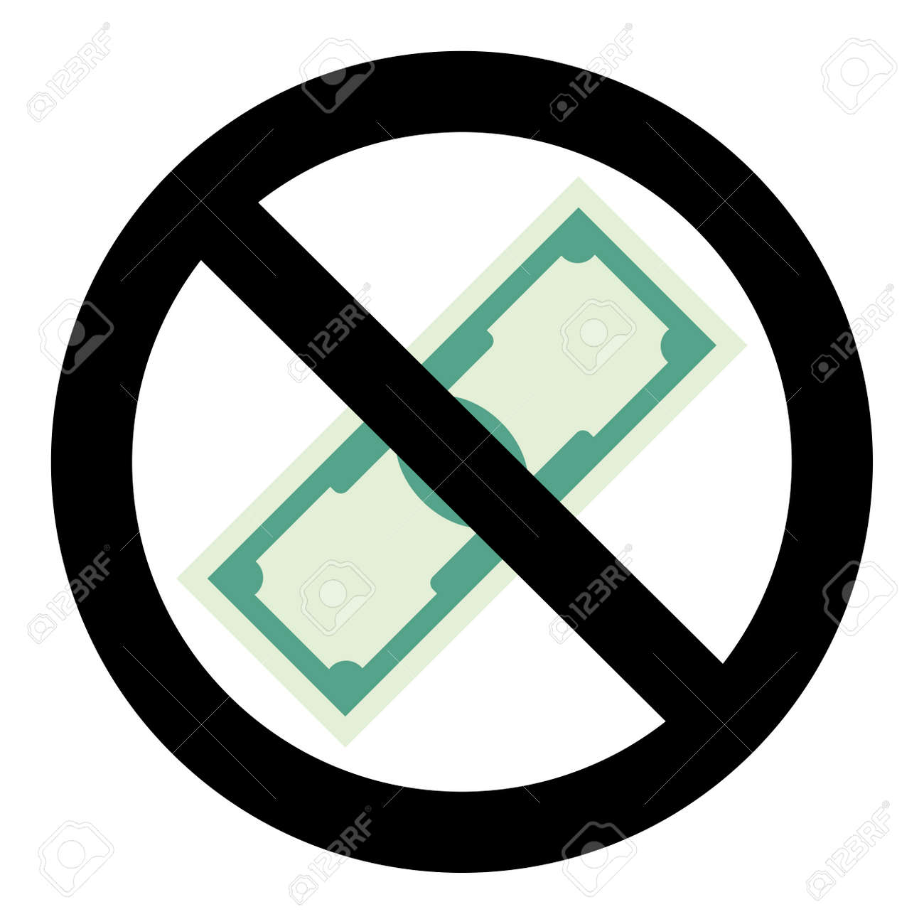 現金アイコンはありません 現金を停止 警告ラベルファイナンス ベクトルイラスト のイラスト素材 ベクタ Image