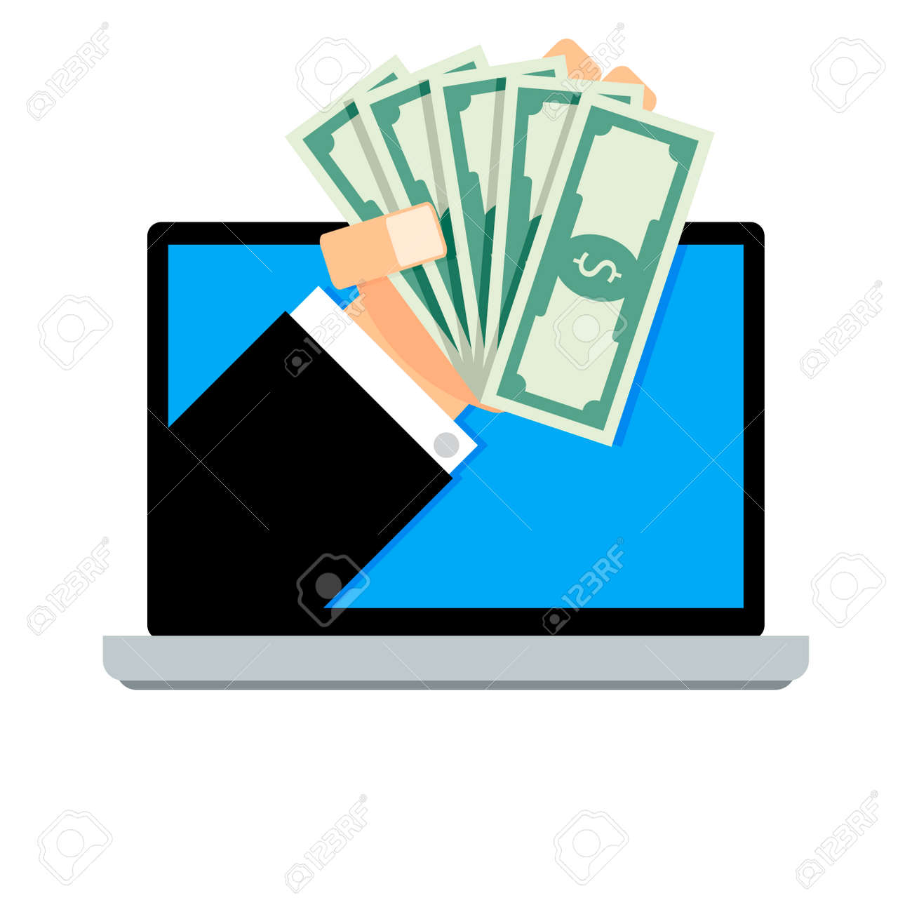 salary online transaction banknote financial from laptop vector