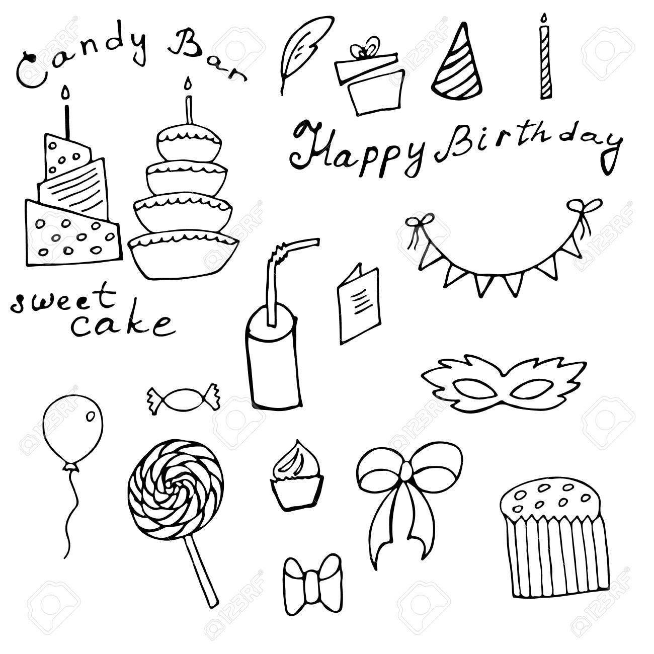 Differents Elements Main Pour Illustrer Fete D Anniversaire Dessinee Clip Art Libres De Droits Vecteurs Et Illustration Image