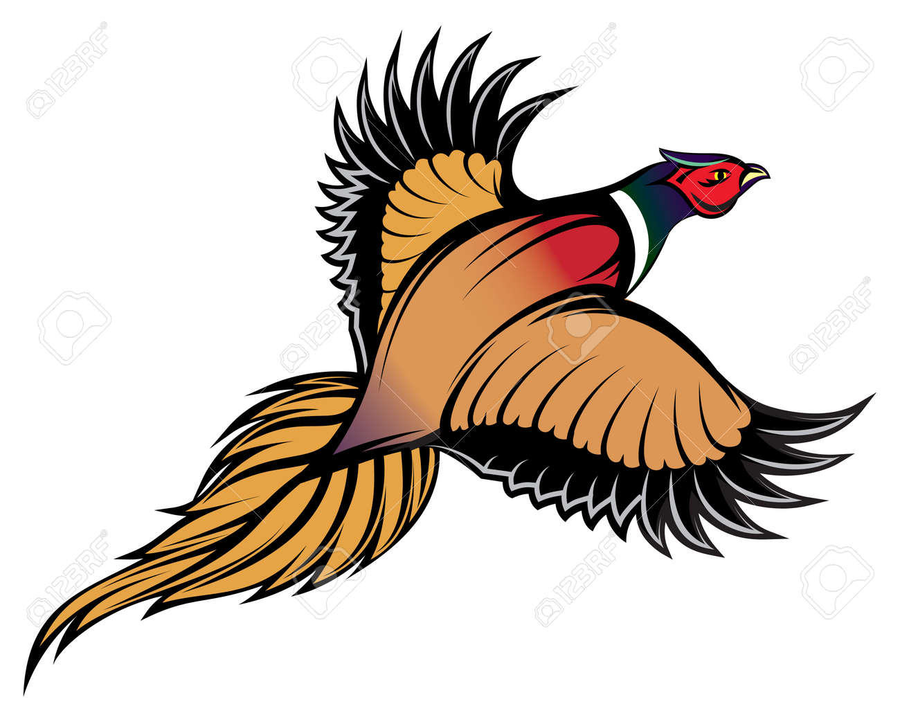 Vector Illustration Of A Stylish Multi Colored Flying Pheasant Royalty Free Cliparts Vectors And Stock Illustration Image
