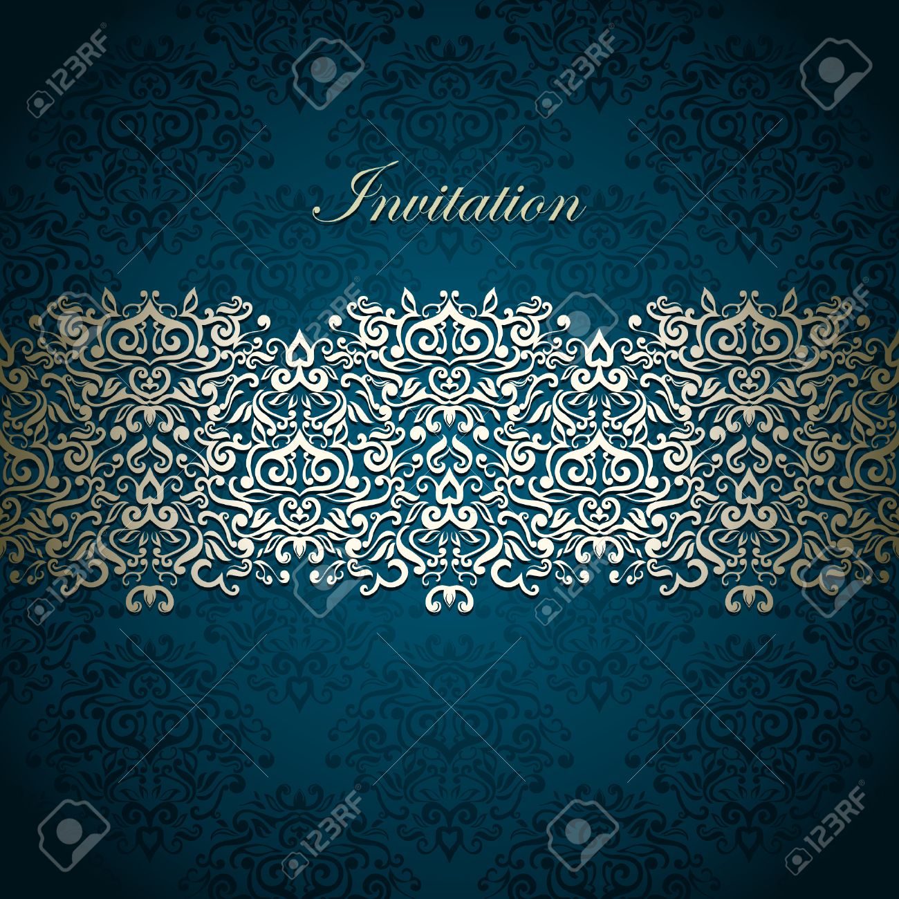 vintage card with golden lace border on seamless damask pattern damask pattern border