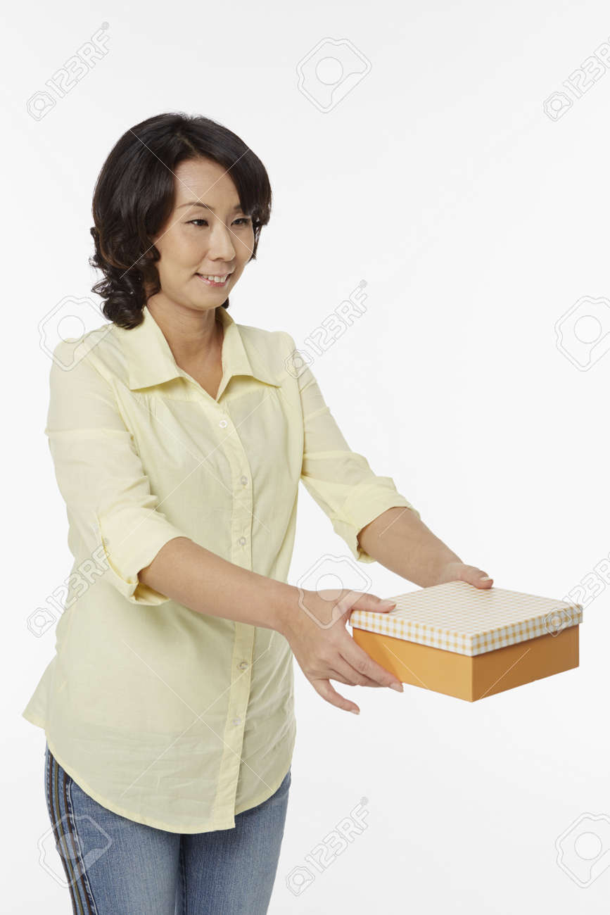 woman handing out a