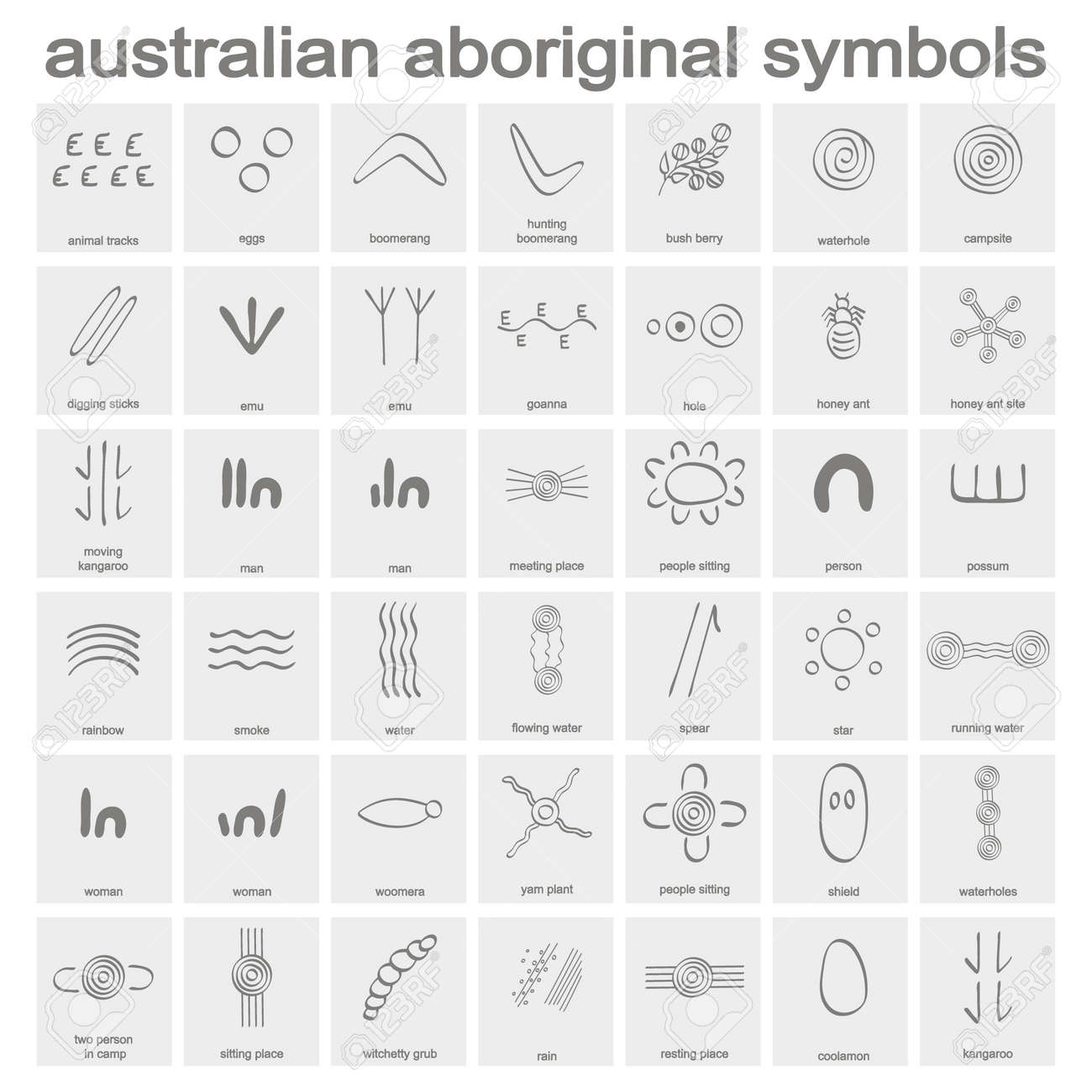 monochrome icon set with australian aboriginal symbols for your design - 115602378 monochrome icon set with australian aboriginal symbols for your design - 115602378