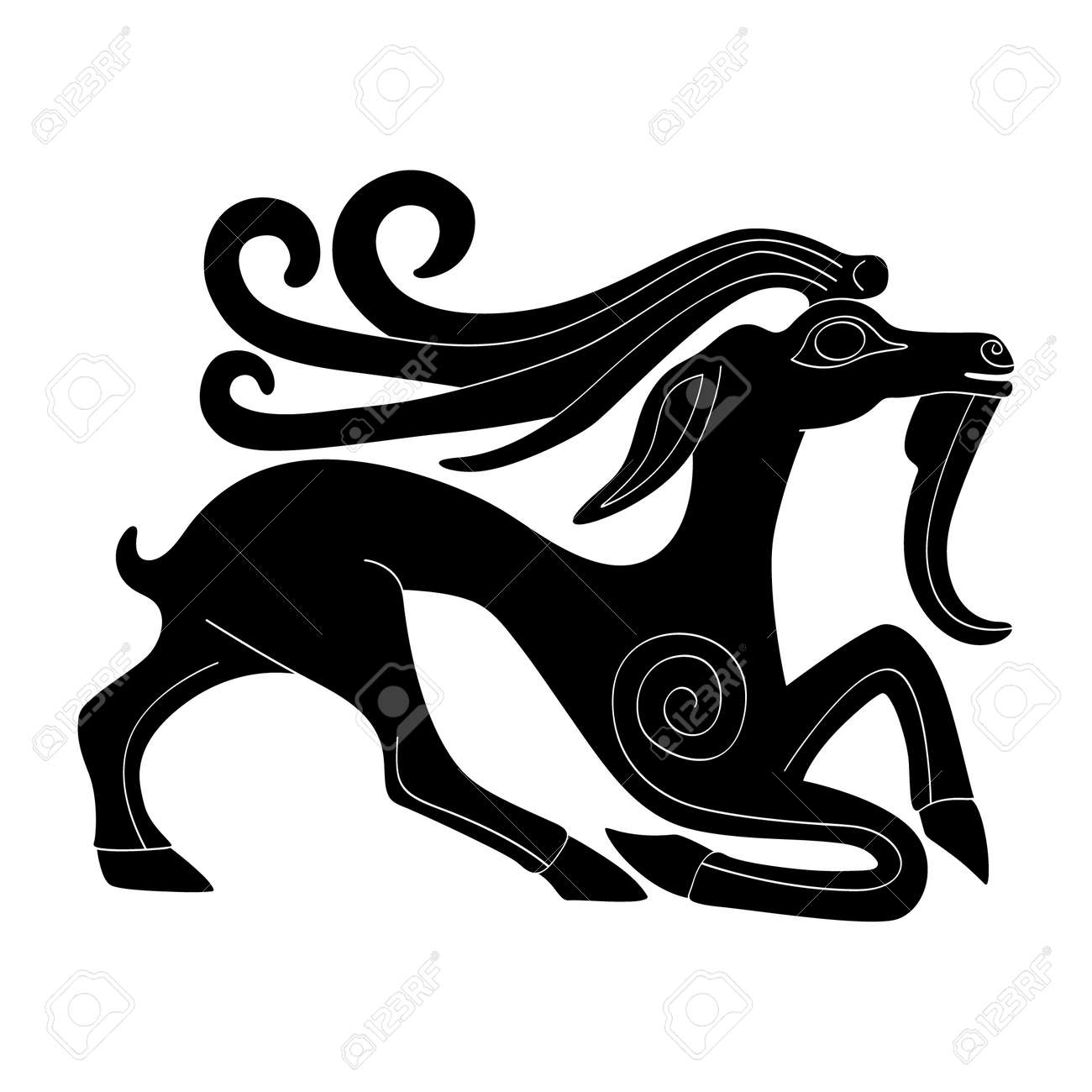 vector monochrome icon with ancient Scythian art. Plaque with animal motifs for your project - 164932274 vector monochrome icon with ancient Scythian art. Plaque with animal motifs for your project - 164932274