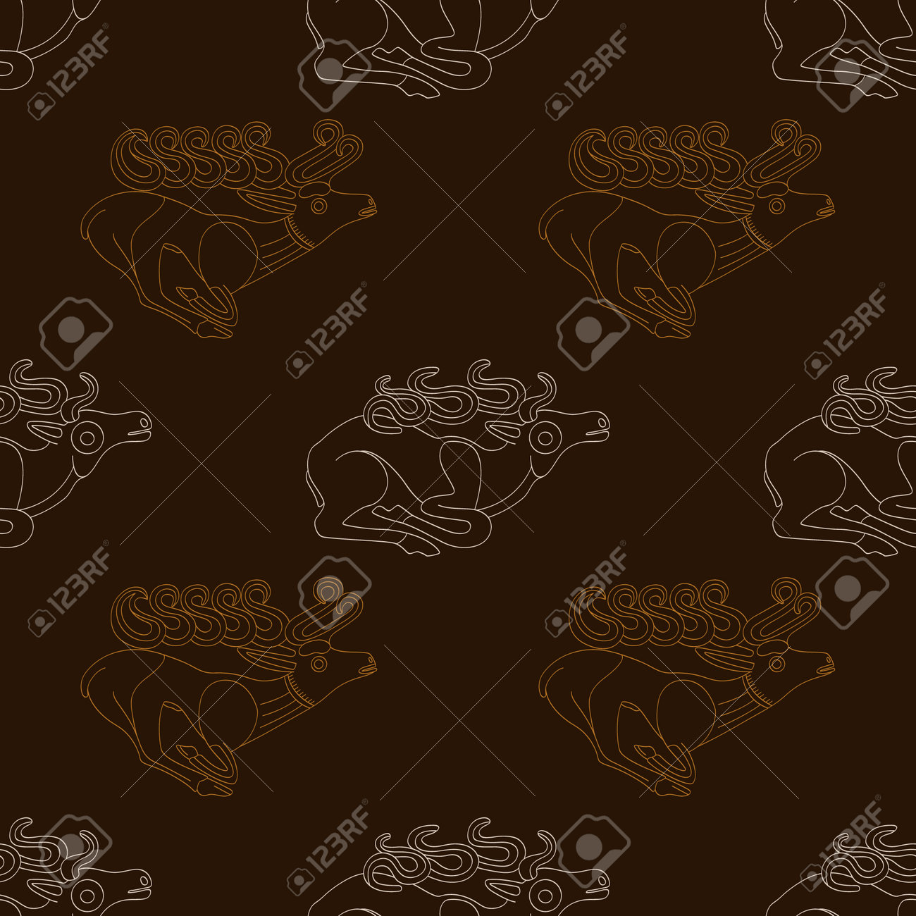 Seamless pattern with ancient Scythian art and animal motifs for your project - 166815015 Seamless pattern with ancient Scythian art and animal motifs for your project - 166815015