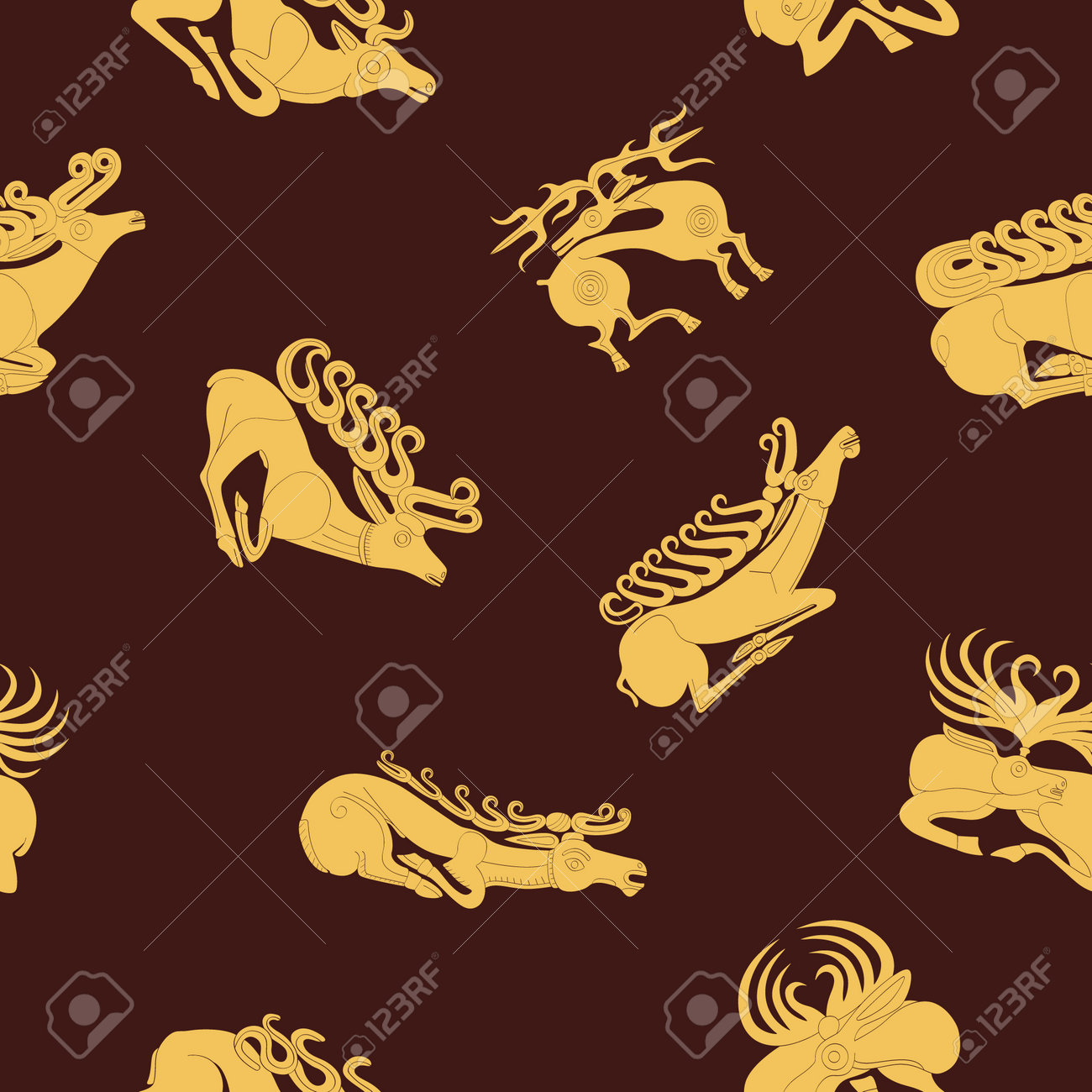 Seamless pattern with ancient Scythian art and animal motifs for your project - 166590944 Seamless pattern with ancient Scythian art and animal motifs for your project - 166590944
