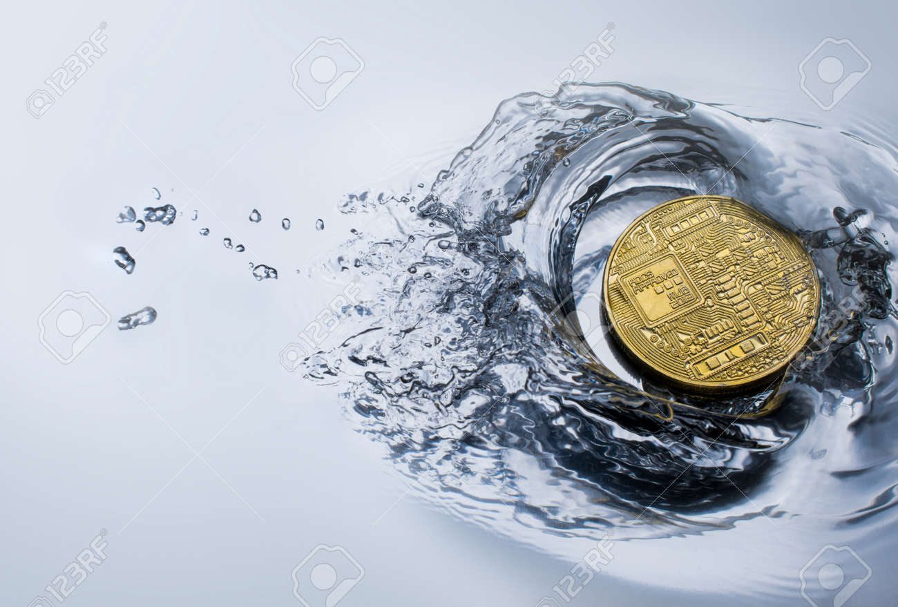 Golden Bitcoin Coin With Water Splash Crypto Currency Background Concept.  Stock Photo, Picture and Royalty Free Image. Image 87350379.