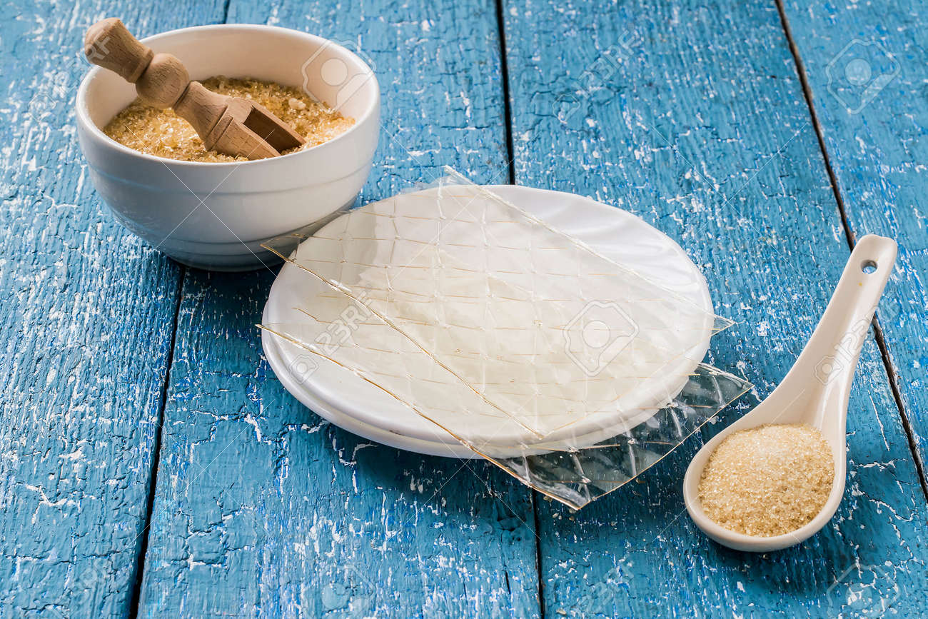 Different Types Of Gelatin Powder Granules Sheets On A Blue Stock Photo Picture And Royalty Free Image Image 51866033