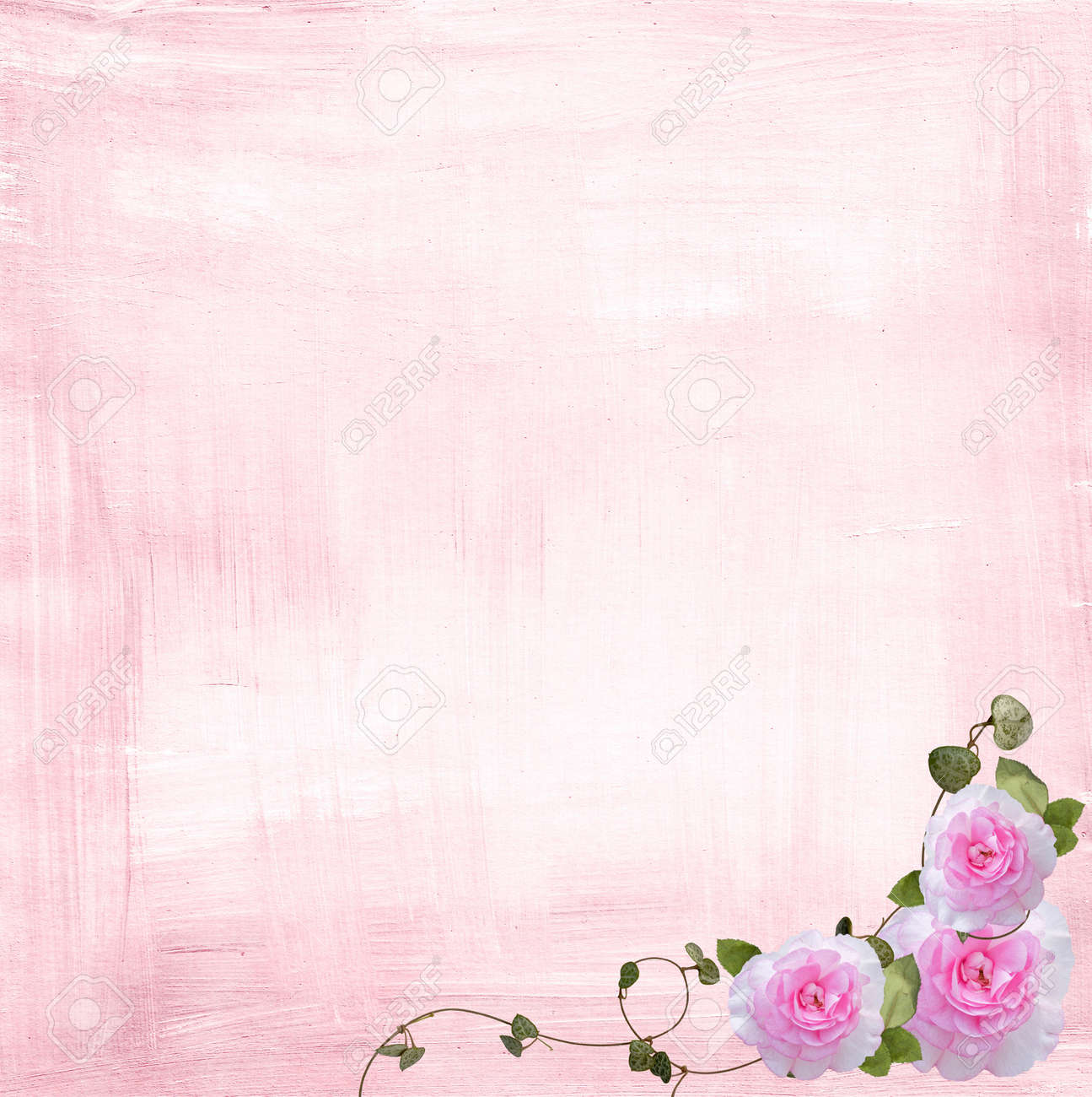 rose and ivy border on pink textured background stock photo picture
