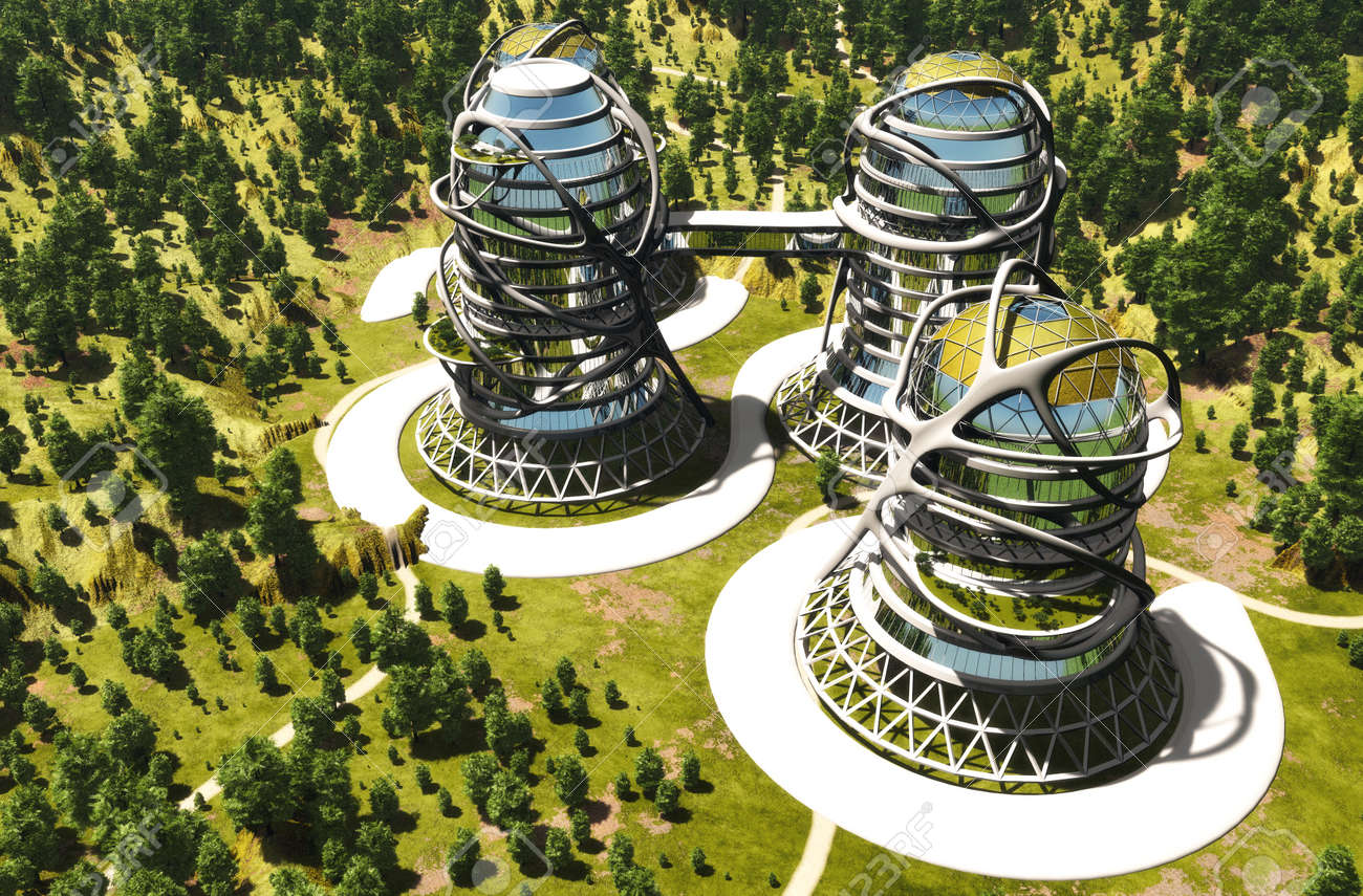 Hauser Der Zukunft In Der Forest 3d Machen Lizenzfreie Fotos Bilder Und Stock Fotografie Image 65805904