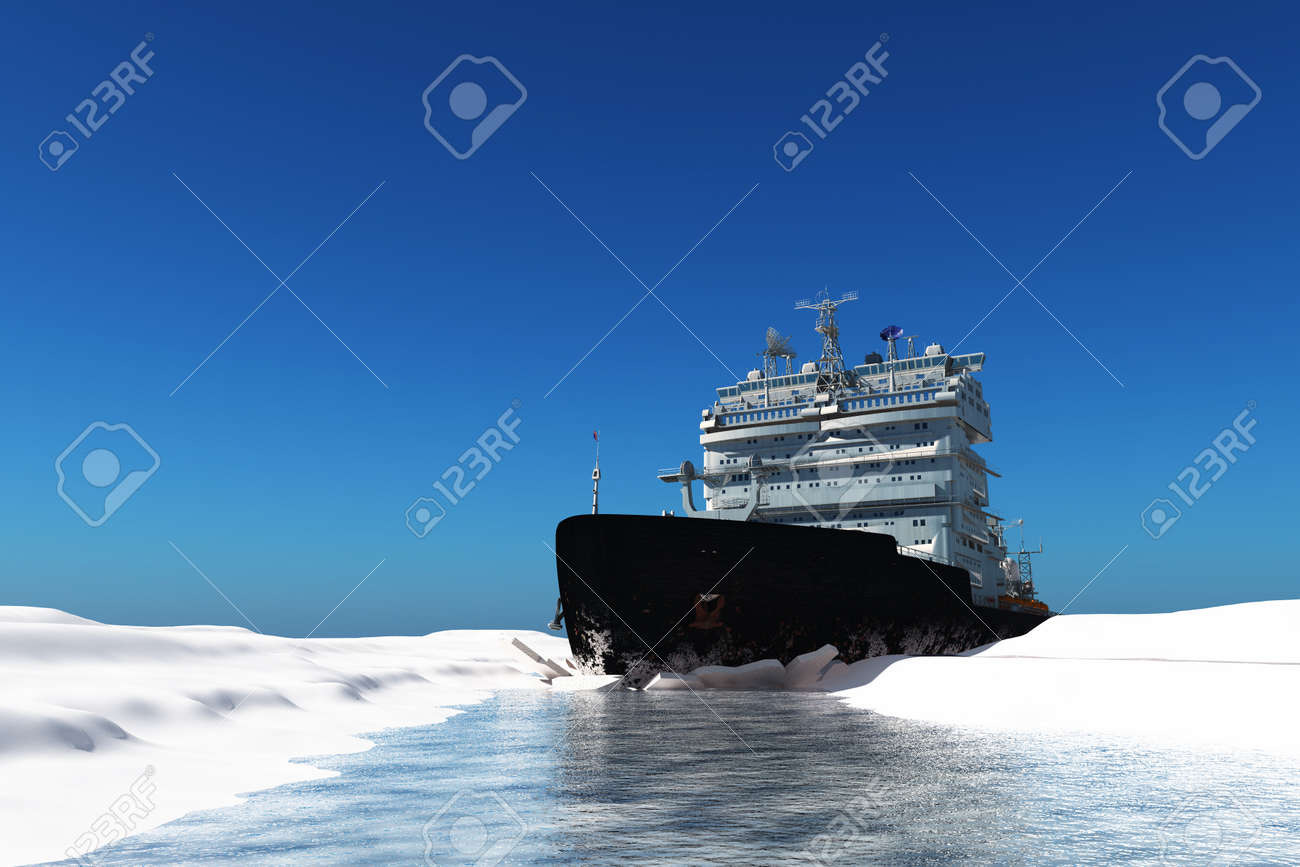 Icebreaker ship on the ice in the sea., 3d render - 153252833 Icebreaker ship on the ice in the sea., 3d render - 153252833