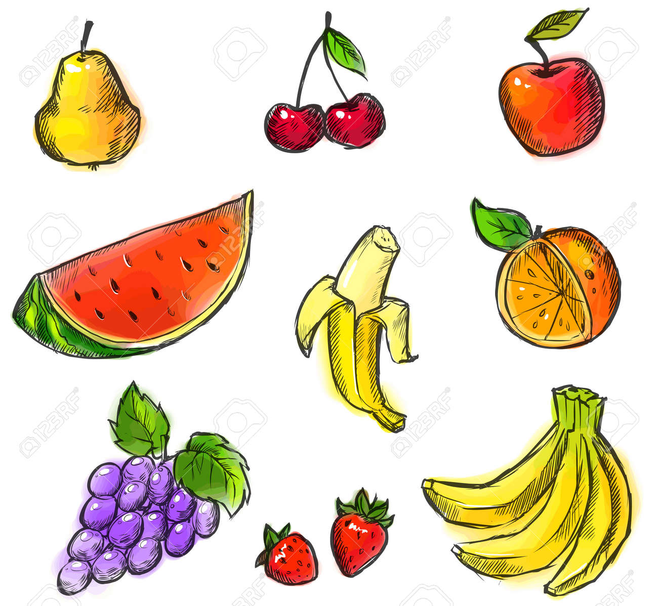 colorful fruits collection created from original hand draw stock vector 16173698