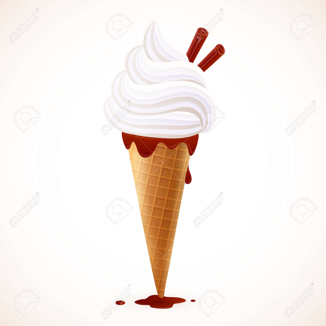 soft ice cream vector dessert in wafer cone with chocolate royalty