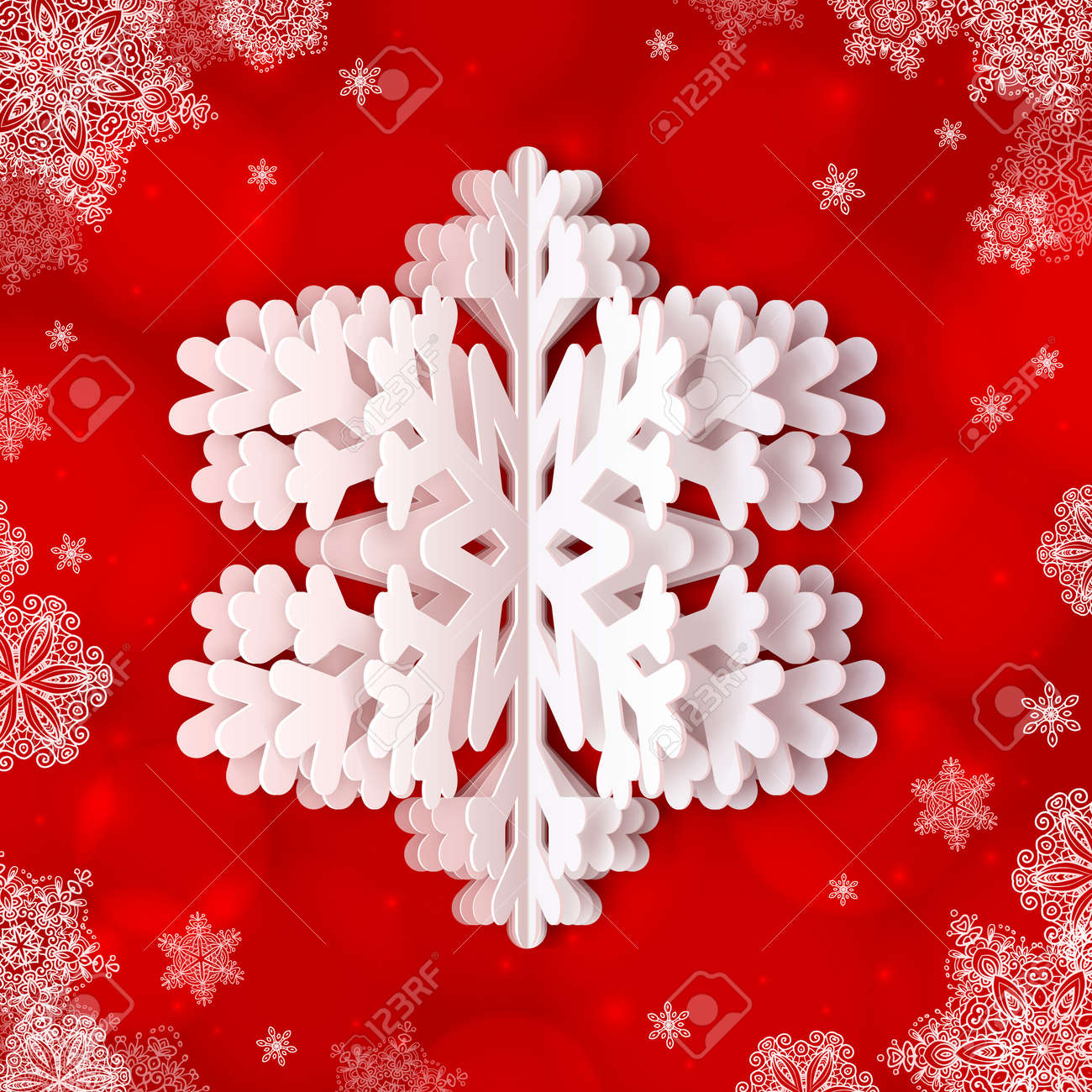white paper vector snowflake on red ornate background royalty free