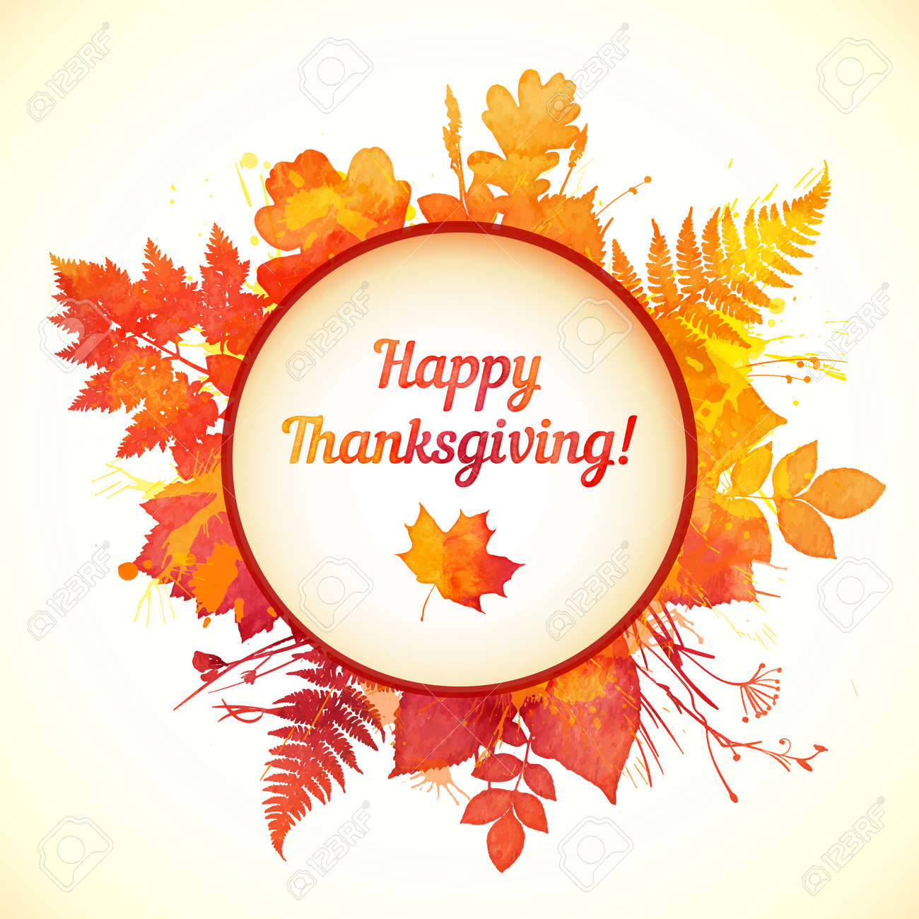 watercolor painted autumn leaves thanksgiving card template royalty