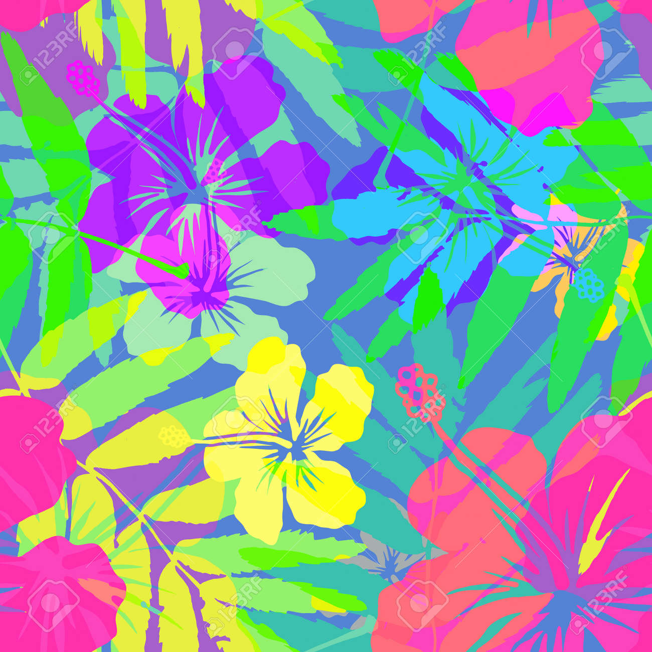 los colores vivos brillantes flores tropicales vector sin fisuras