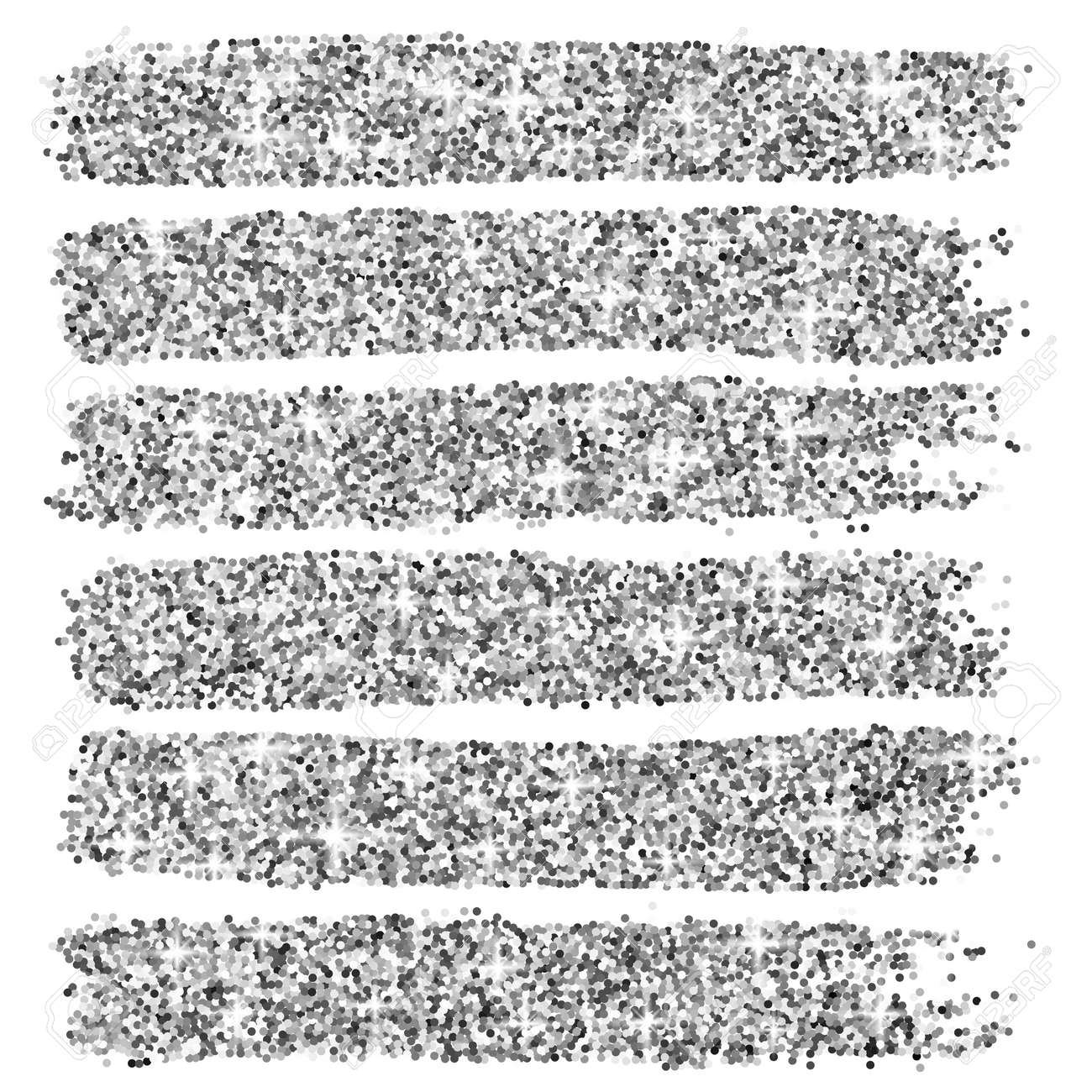 vector silver glitter brush strokes set isolated at white background glitter brush