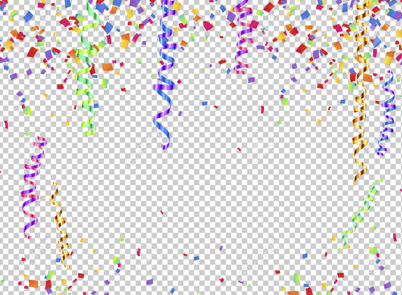 Colorful serpentine and confetti on transparent background, transparency grid imitation - 70371989 Colorful serpentine and confetti on transparent background, transparency grid imitation - 70371989