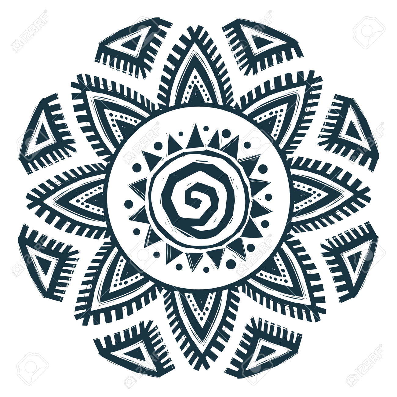 ethnic style vector hand drawn sun mandala royalty free cliparts