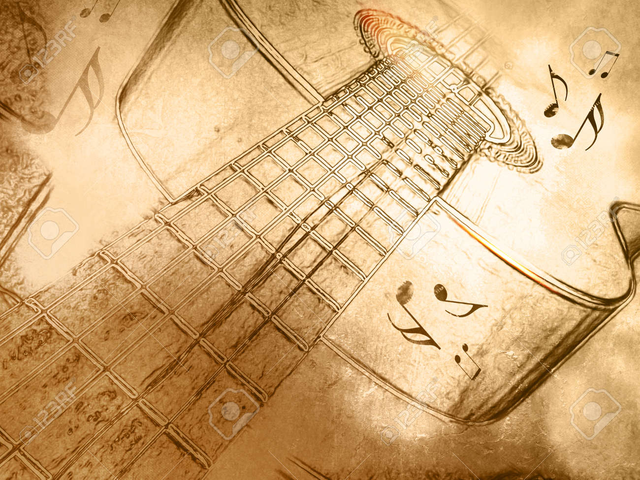 Retro Music Background With Guitar In Vintage Drawing Style Stock Photo Picture And Royalty Free Image Image 82831438