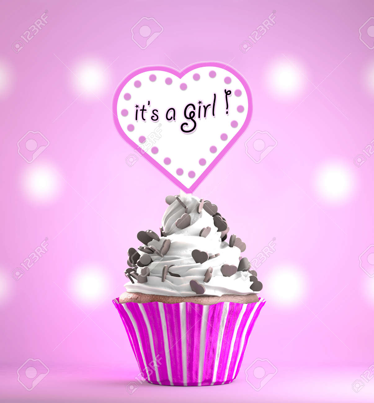 newborn baby girl card message on a delicious cupcake with chocolate